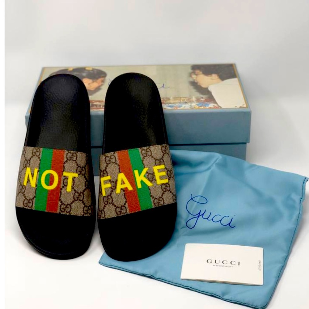 Gucci- Pursuit Not Fake Logo Slides Sandals